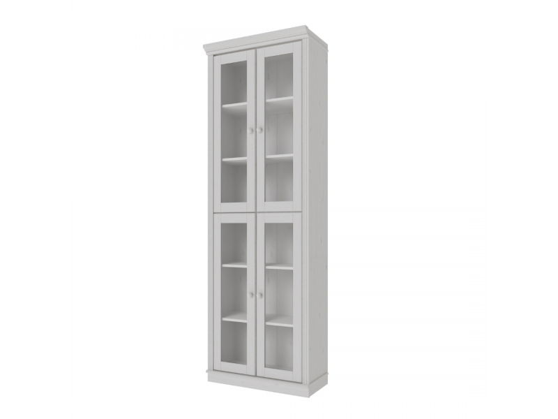 Estante Biblioteca 220 cm em Madeira Maciça com 4 Portas de Vidro com acabamento na cor branco lavado | Coleção Biblioteca